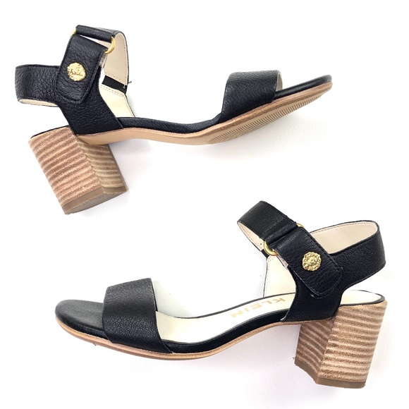 Anne Klein Shoes - Anne Klein | Black Leather Chunky Heel Sandal